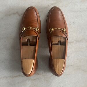 Bally Tan Leather Loafers with Gold Detail